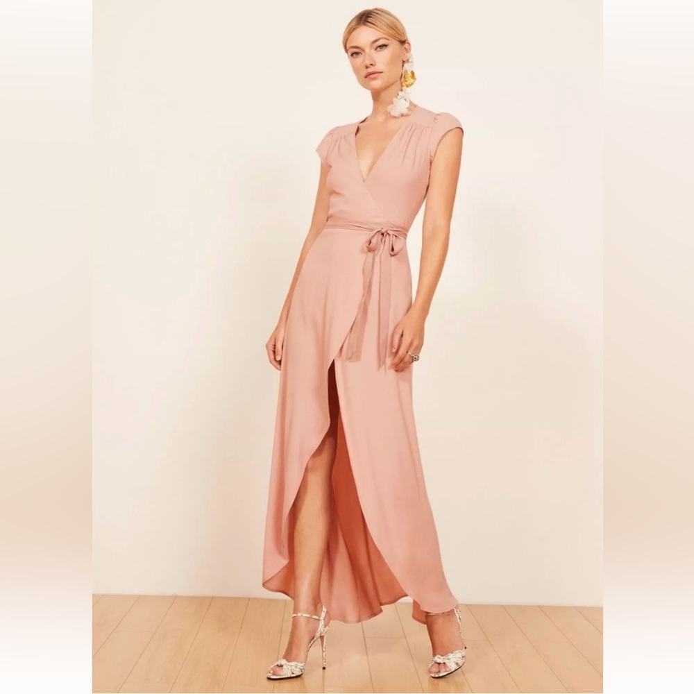 REFORMATION Blush Pink
CHAMOMILE Crepe Wrap V-Neck
Maxi High/Low Dress S New WT